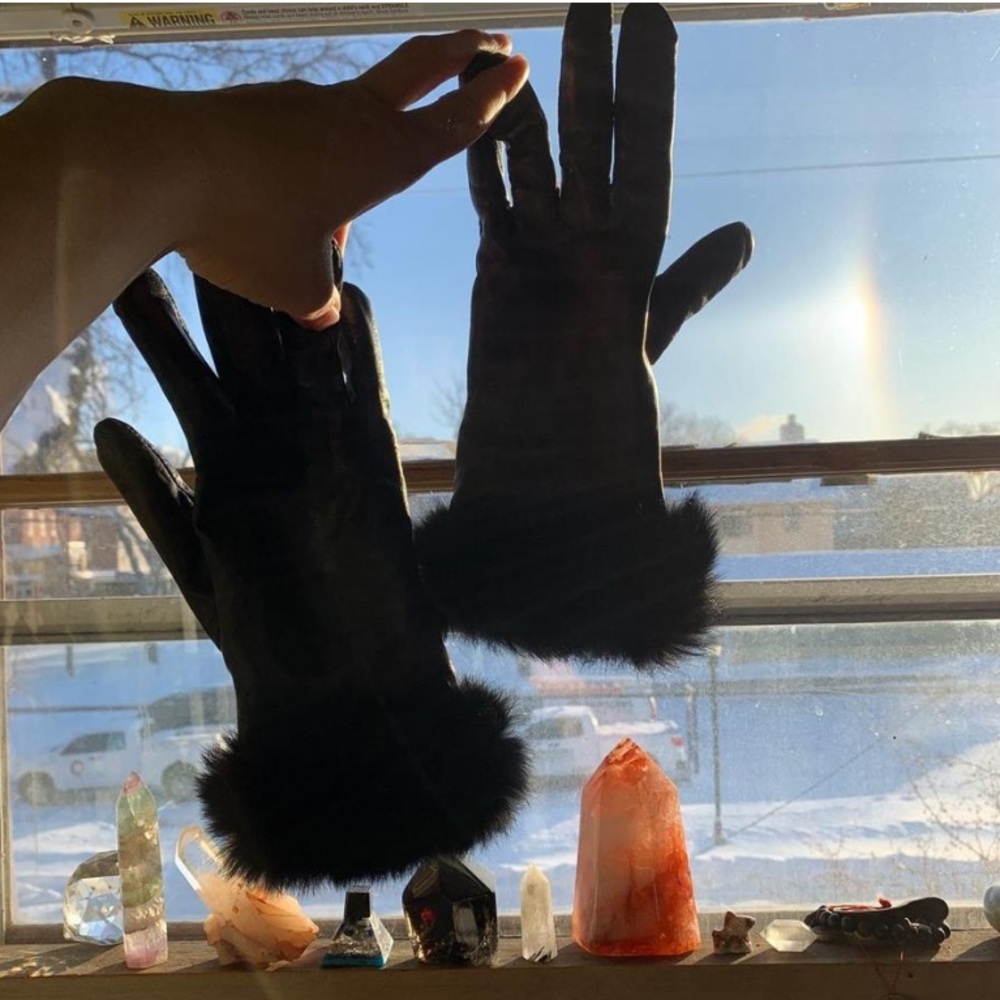Leather Rabbit Fur Winter Gloves Size S/M - Picture 3 of 4